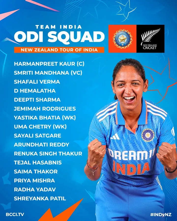 ನ್ಯೂಜಿಲೆಂಡ್ ವಿರುದ್ಧದ ಏಕದಿನ ಸರಣಿಗೆ ಭಾರತ ತಂಡ ಪ್ರಕಟ