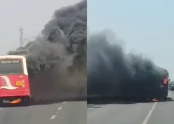 ಶಾರ್ಟ್ ಸರ್ಕ್ಯೂಟ್ ನಿಂದ ಸರ್ಕಾರಿ ಬಸ್ ಗೆ ಬೆಂಕಿ!