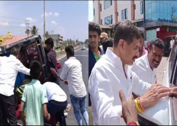 ಪಲ್ಟಿಯಾದ ಆಟೋ: ಮಾನವೀಯತೆ ಮೆರೆದ ಬಾಲಕೃಷ್ಣ