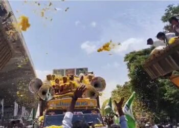 ನಿಖಿಲ್ ಕುಮಾರಸ್ವಾಮಿಗೆ ಅದ್ದೂರಿ ಸ್ವಾಗತ