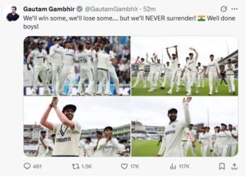 “ನಾವು ಎಂದಿಗೂ ಶರಣಾಗುವುದಿಲ್ಲ”: ಓವಲ್ ಟೆಸ್ಟ್ ಗೆಲುವಿಗೆ ಟೀಮ್ ಇಂಡಿಯಾ ಕೋಚ್ ಗಂಭೀರ್ ಭಾವನಾತ್ಮಕ ಪ್ರತಿಕ್ರಿಯೆ