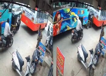 ಬಸ್ಗಳ ಮಧ್ಯೆ ಸಿಲುಕಿ ಅಪ್ಪಚ್ಚಿಯಾದ ಆಟೋ: ಐವರ ಸ್ಥಿತಿ ಗಂಭೀರ