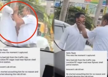 ನಡುರಸ್ತೆಯಲ್ಲೇ ಕ್ಯಾಬ್ ಚಾಲಕನ ಮೇಲೆ ಟ್ರಾಫಿಕ್‌ ಪೊಲೀಸ್‌ ದರ್ಪ.. ಕಪಾಳಕ್ಕೆ ಹೊಡೆದು ಅಟ್ಟಹಾಸ!