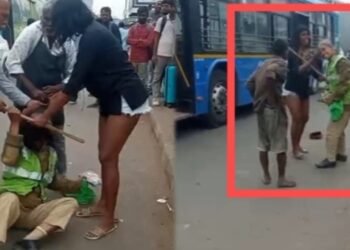 ಬಟ್ಟೆ ವಿಚಾರಕ್ಕೆ ಬುದ್ಧಿ ಹೇಳಿದ ಹೋಮ್‌ಗಾರ್ಡ್‌ಗೆ ಜುಟ್ಟು ಹಿಡಿದು  ಹಿಗ್ಗಾಮುಗ್ಗಾ ಥಳಿಸಿದ ಯುವತಿ