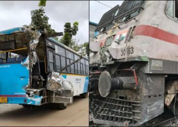 BMTC ಬಸ್​​ಗೆ ರೈಲು ಡಿಕ್ಕಿ.. ತಪ್ಪಿದ ಭಾರೀ ಅನಾಹುತ!