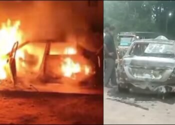 ಉಡುಪಿ | ಚಲಿಸುತ್ತಿದ್ದ ಕಾರಿನಲ್ಲಿ ಆಕಸ್ಮಿಕ ಬೆಂಕಿ.. ಪ್ರಯಾಣಿಕರು ಅಪಾಯದಿಂದ ಪಾರು!