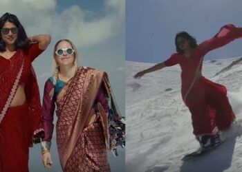 ಹಿಮಬೆಟ್ಟದ ಮೇಲೆ ‘ಸೀರೆ’ ಸಂಭ್ರಮ : ಕಾಶ್ಮೀರದ ಗುಲ್ಮಾರ್ಗ್‌ನಲ್ಲಿ ಸ್ನೋಬೋರ್ಡಿಂಗ್ ಮಾಡಿ ಮನಗೆದ್ದ ಯುವತಿಯರು