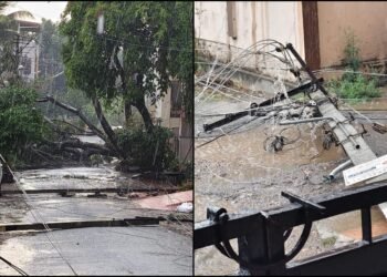 ಹಾವೇರಿಯಲ್ಲಿ ಭಾರೀ ಗಾಳಿ ಮಳೆ – ಧರೆಗುರುಳಿದ ಮರ, ವಿದ್ಯುತ್ ಕಂಬಗಳು