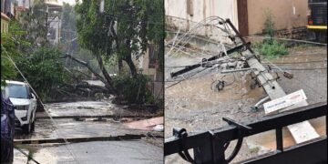 ಹಾವೇರಿಯಲ್ಲಿ ಭಾರೀ ಗಾಳಿ ಮಳೆ – ಧರೆಗುರುಳಿದ ಮರ, ವಿದ್ಯುತ್ ಕಂಬಗಳು