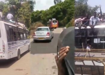 ಪ್ರವಾಸಿಗರ ಜೀವದ ಜೊತೆ ಖಾಸಗಿ ಬಸ್ ಸಿಬ್ಬಂದಿಗಳ ಚೆಲ್ಲಾಟ : ಸ್ಥಳೀಯರ ಆಕ್ರೋಶ