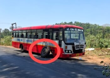 ಚಲಿಸುತ್ತಿರುವಾಗ್ಲೇ ಕಳಚಿದ KSRTC ಬಸ್ ಟೈರ್ – ಪ್ರಯಾಣಿಕರ ಆಕ್ರೋಶ!