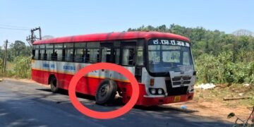 ಚಲಿಸುತ್ತಿರುವಾಗ್ಲೇ ಕಳಚಿದ KSRTC ಬಸ್ ಟೈರ್ – ಪ್ರಯಾಣಿಕರ ಆಕ್ರೋಶ!