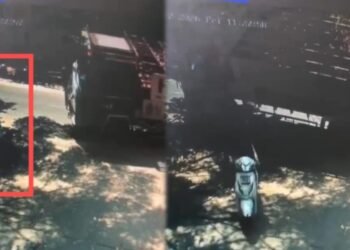 ಸಿಲಿಂಡರ್ ಲಾರಿ ಪಲ್ಟಿ.. ಪವಾಡದಂತೆ ಪಾರಾದ ಬೈಕ್ ಸವಾರರು!