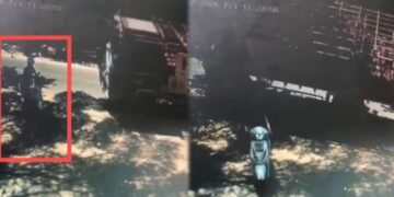 ಸಿಲಿಂಡರ್ ಲಾರಿ ಪಲ್ಟಿ.. ಪವಾಡದಂತೆ ಪಾರಾದ ಬೈಕ್‌ ಸವಾರರು!