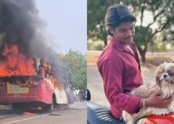 ಬ್ರೇಕಪ್ ಆಗಿದ್ದಕ್ಕೆ ಬಸ್ಸಿಗೆ ಡಿಕ್ಕಿ ಹೊಡೆದು ಬೈಕ್ ಸವಾರ ಆತ್ಮಹತ್ಯೆ – ಹೊತ್ತಿ ಉರಿದ ಬಸ್