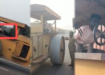 ನಡು ರಸ್ತೆಯಲ್ಲಿ ರೋಡ್ ರೋಲರ್ ನಿಲ್ಲಿಸಿ ನಿದ್ದೆಗೆ ಜಾರಿದ ಭೂಪ – ತಪ್ಪಿದ ಭಾರೀ ಅನಾಹುತ