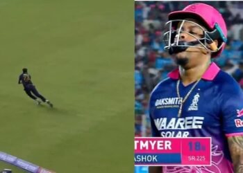 ಸಿರಾಜ್ ಹಿಡಿದ ‘ಮ್ಯಾಜಿಕಲ್’ ಕ್ಯಾಚ್ಗೆ ಹೆಟ್ಮೆಯರ್ ಸ್ತಬ್ದ : ಗಾಯದ ನಡುವೆಯೂ ಗುಜರಾತ್ ಪರ ಮಿಂಚಿದ ವೇಗಿ!