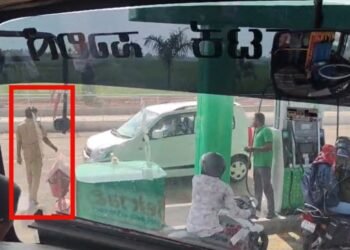 ಸೈಡ್ ಕೊಡಲಿಲ್ಲವೆಂದು ಪೆಟ್ರೋಲ್ ಬಂಕ್‌ಗೆ ಬಸ್ ನುಗ್ಗಿಸಿ ಚಾಲಕ ಆವಾಜ್!