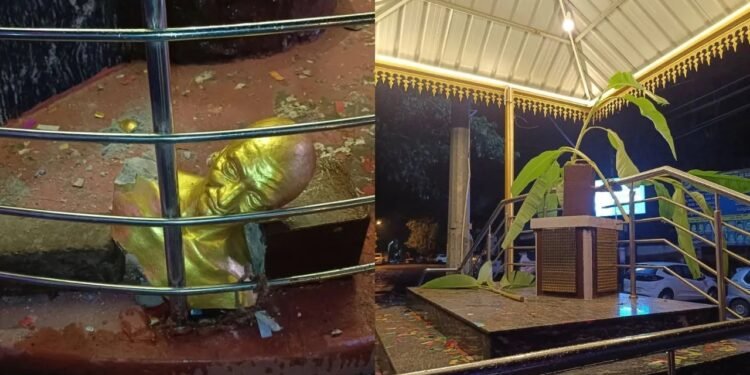 ಹಾವೇರಿಯಲ್ಲಿ ಗಾಂಧಿ ಪುತ್ಥಳಿ ಧ್ವಂಸ ಮಾಡಿದ ದುಷ್ಕರ್ಮಿಗಳು!