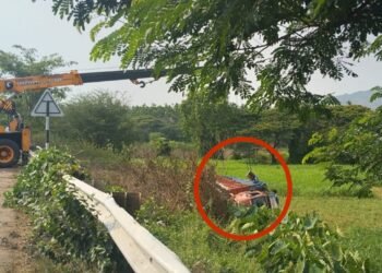 ನಿಯಂತ್ರಣ ತಪ್ಪಿ ಗದ್ದೆಗೆ ಪಲ್ಟಿ ಹೊಡೆದ ಲಾರಿ!